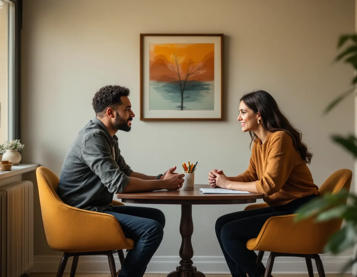 A one-to-one coaching session across a small table